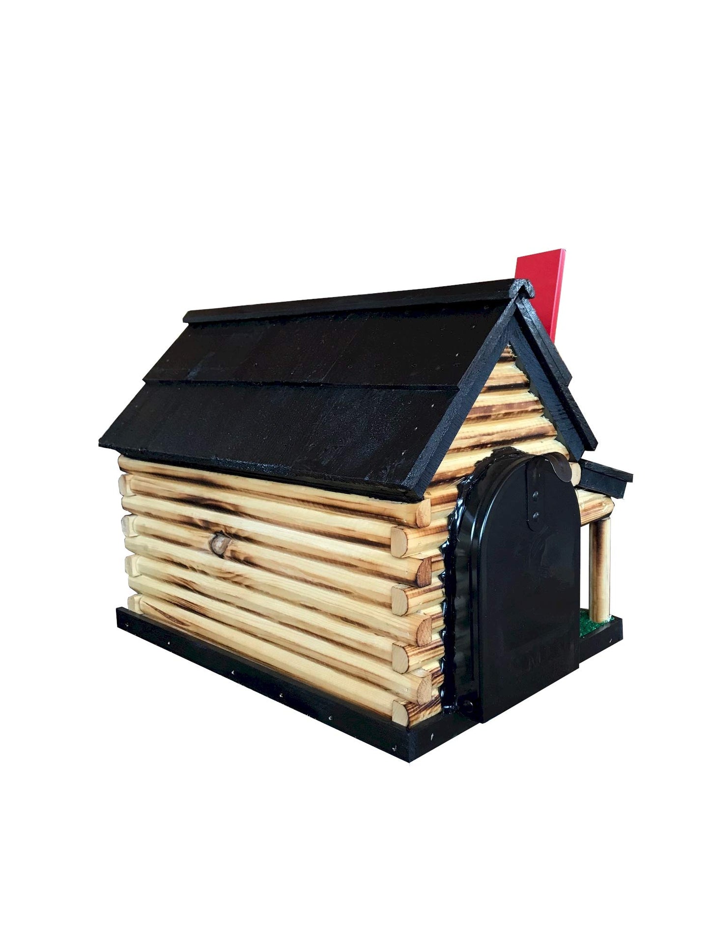 Log Cabin with Porch Wooden Mailbox Black Amish Made in USA