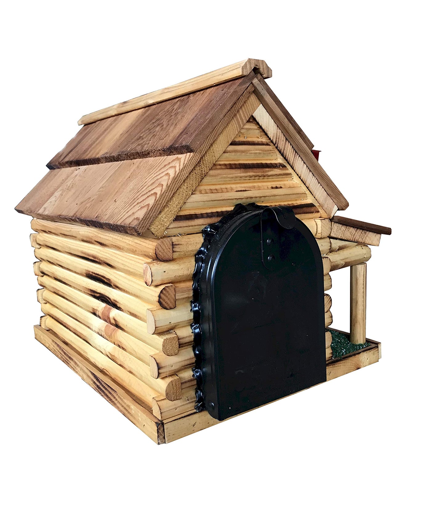 Log Cabin with Porch Wooden Mailbox Natural Amish Made in USA