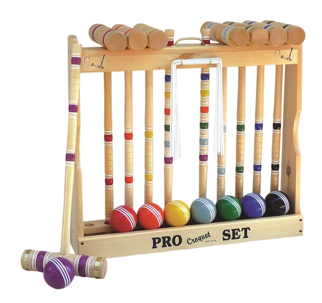 8 Player Croquet Set Amish-Made in Wood Rack 24"-32" Handles