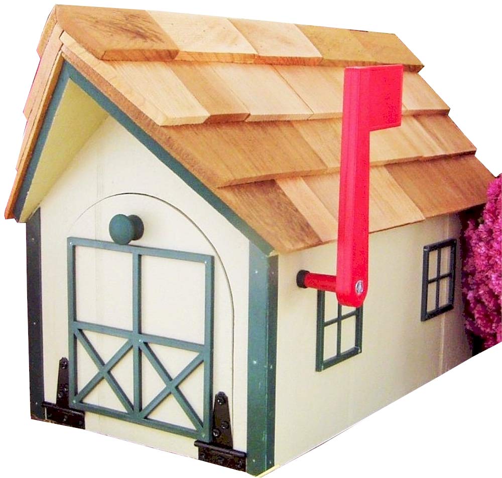 Mailbox Wooden Dutch Barn Style White with Green Trim Amish Made in USA