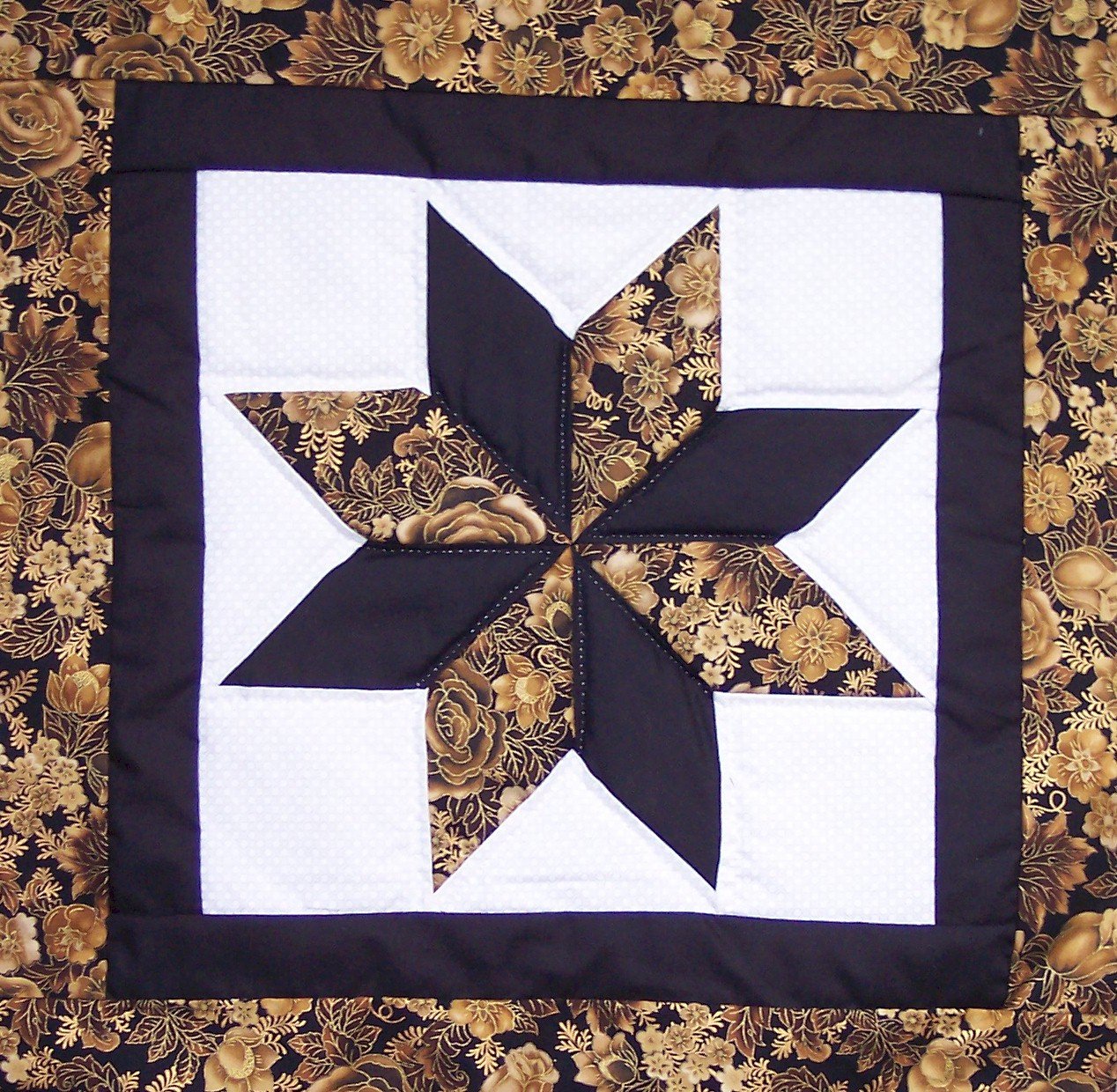 Quillow (Quilt/Pillow Combo) 8 Point Star Black and Gold Amish Handmade in USA