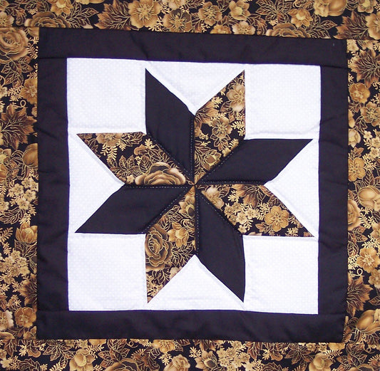 Quillow (Quilt/Pillow Combo) 8 Point Star Black and Gold Amish Handmade in USA