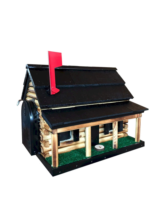Log Cabin with Porch Wooden Mailbox Black Amish Made in USA