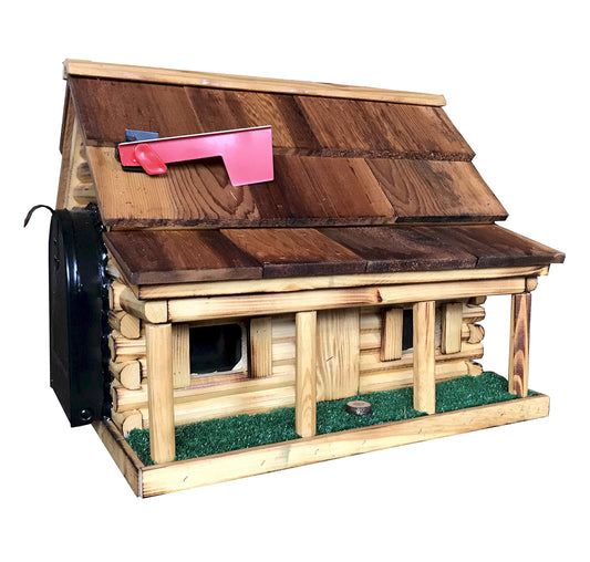 Log Cabin with Porch Wooden Mailbox Natural Amish Made in USA