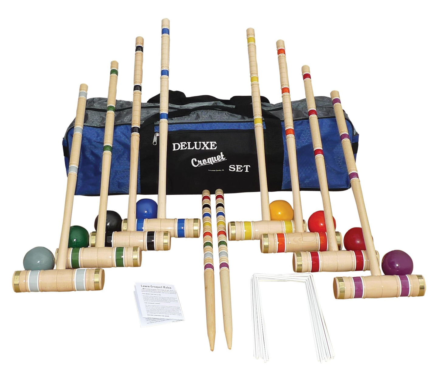 8 Player Croquet Set 24" Handles in a Carrying Bag - Amish Made