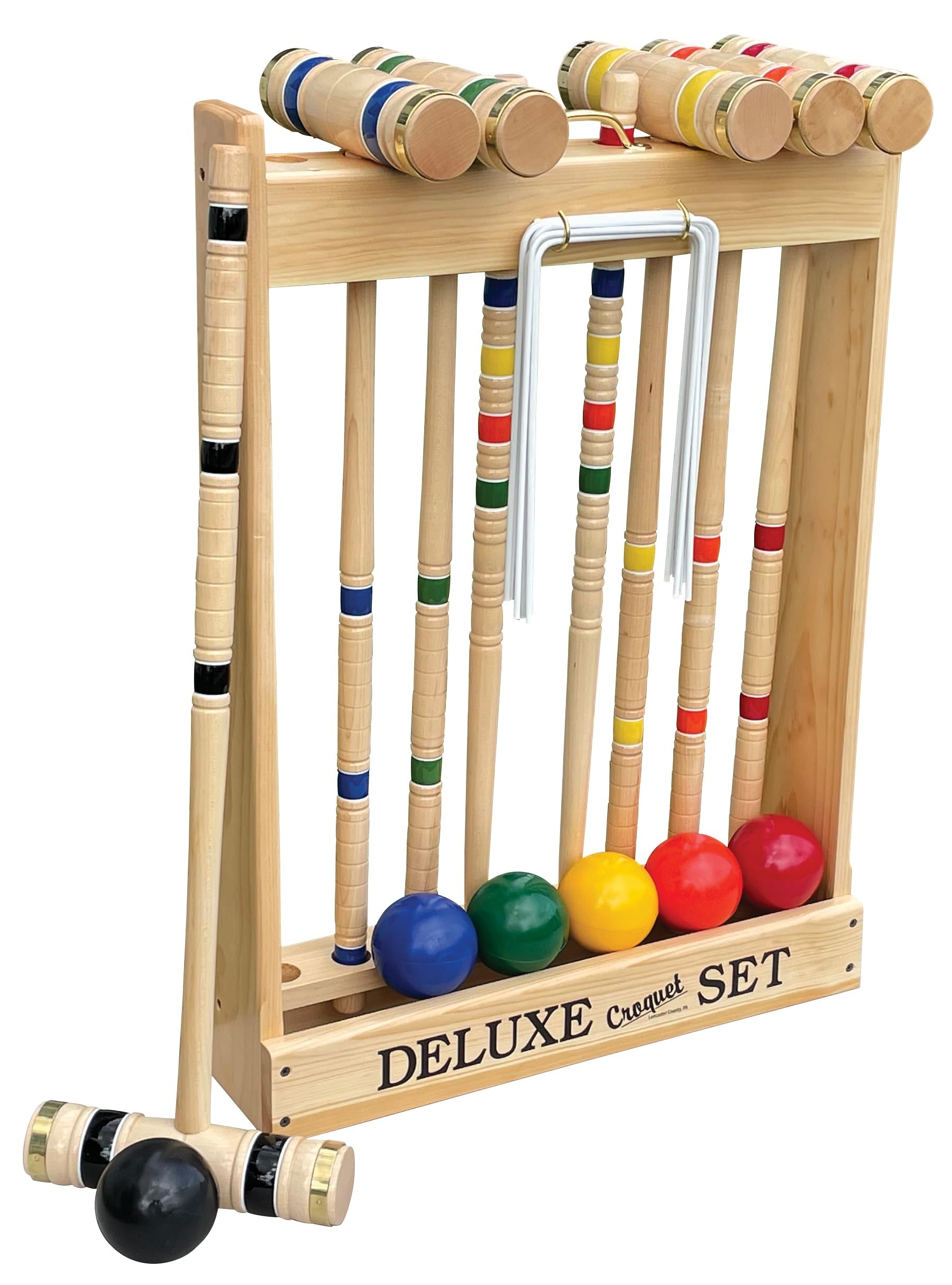 6 Player Croquet Set Amish-Made in Wood Rack 24