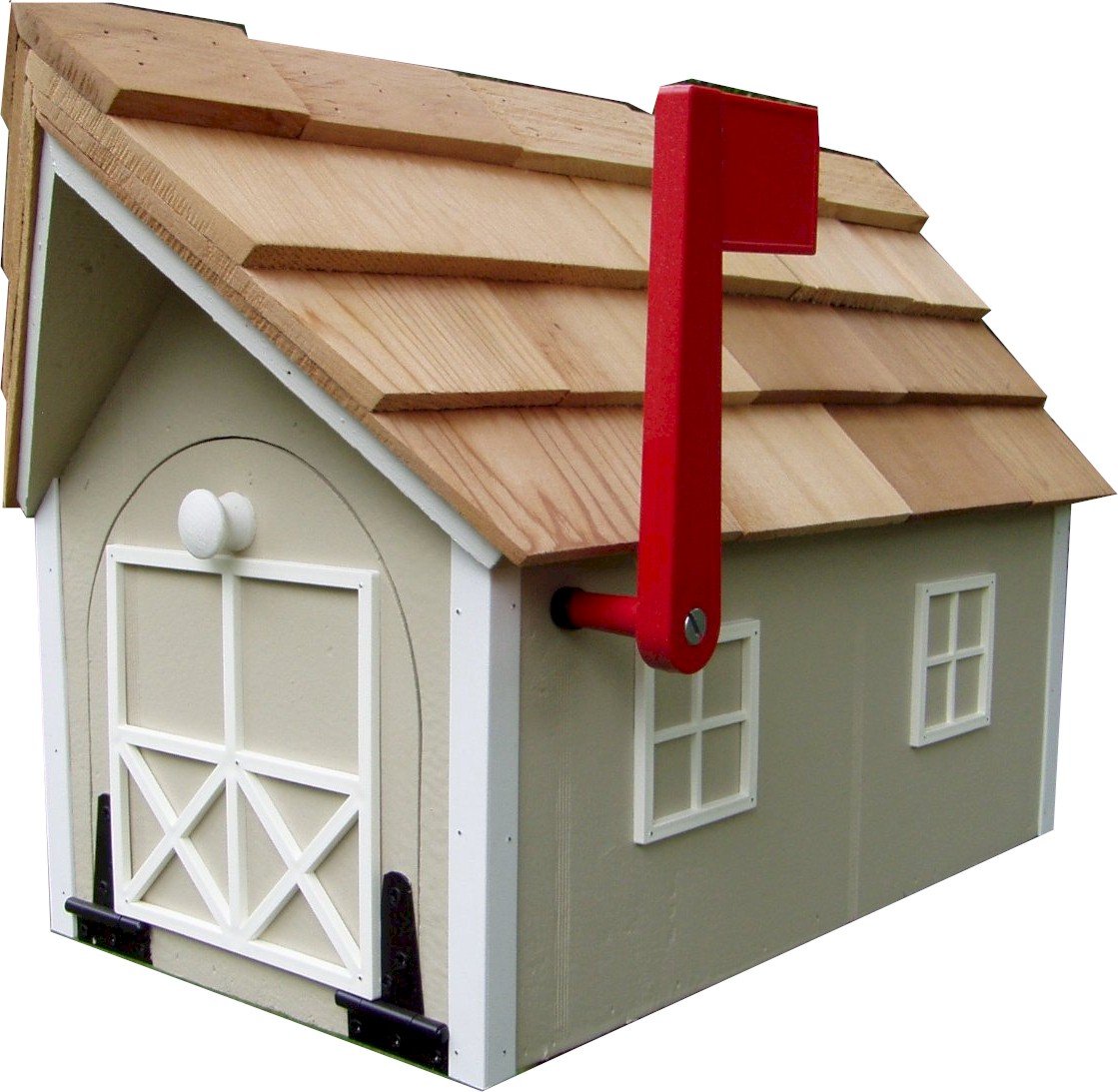 Mailbox Wooden Dutch Barn Style Almond with White Trim Amish Made in USA