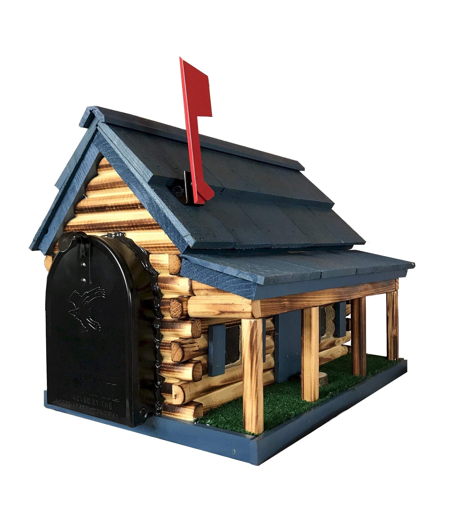 Log Cabin with Porch Wooden Mailbox Blue Amish Made in USA