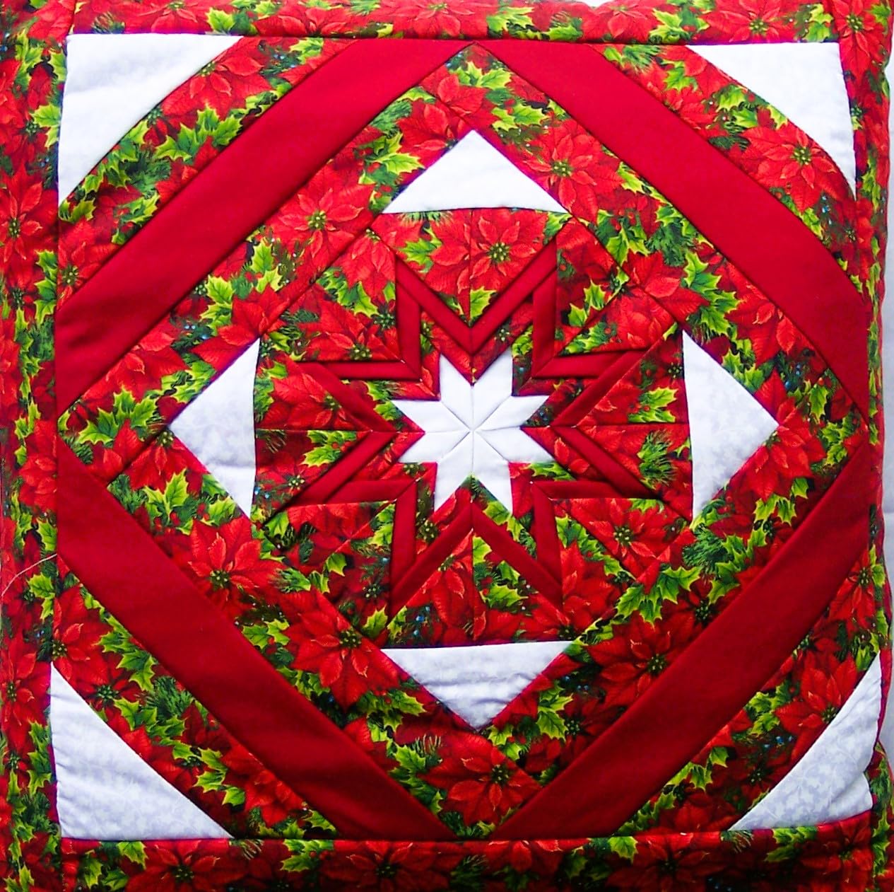 Quillow (Quilt/Pillow Combo) Folded Star Poinsettia Quillow Amish Handmade in USA
