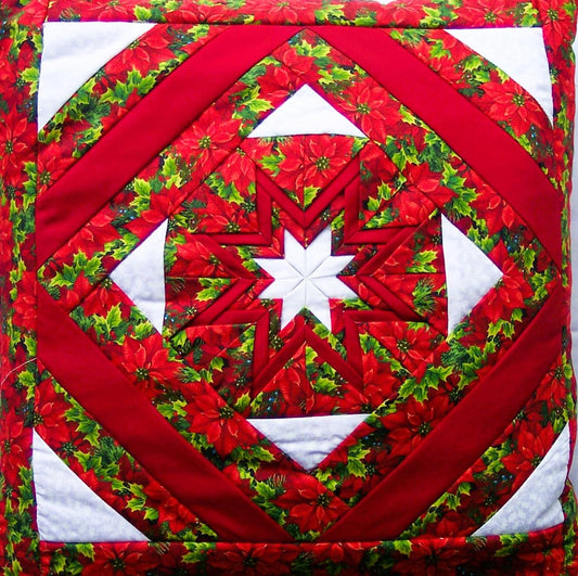 Quillow (Quilt/Pillow Combo) Folded Star Poinsettia Quillow Amish Handmade in USA